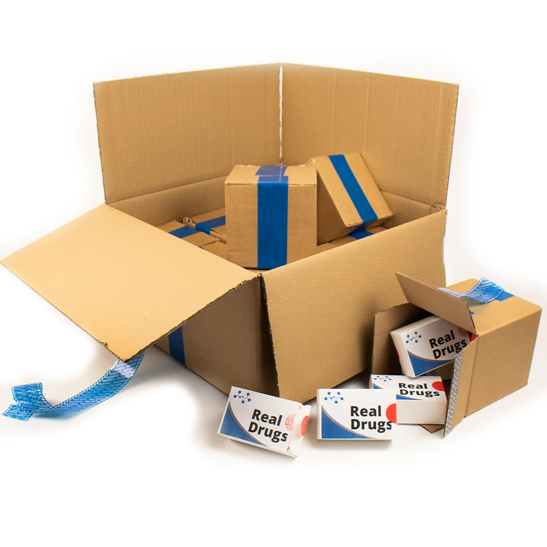 Layered tamper-evident security protecting a full pallet shipment of pharmaceuticals